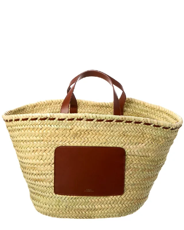 A.P.C. Zoe Large Straw & Leather Basket Tote