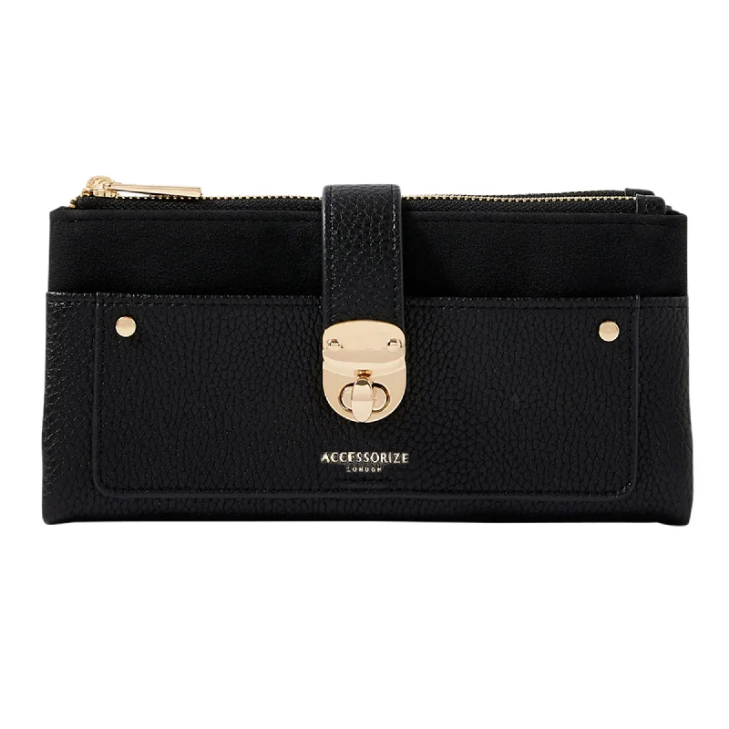 Accessorize London Women's Faux Leather Black Freya Wallet Purse