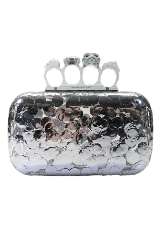 Alexander McQueen Womens Skull Four Ring Clutch Silver Clutch Bag Handbag