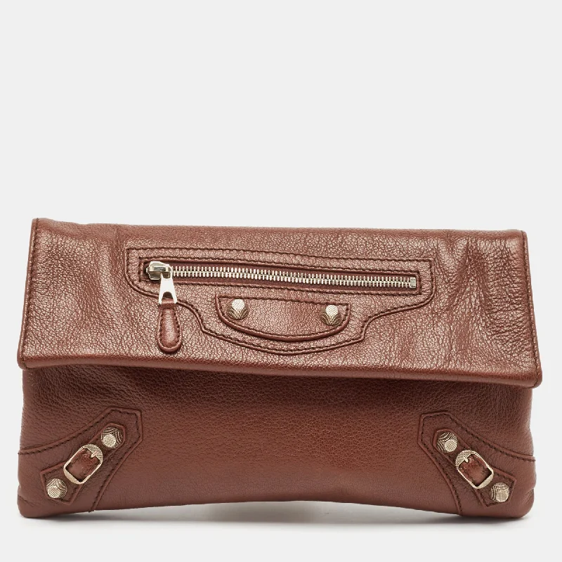 Balenciaga Brown Leather Rh Classic Envelope Clutch