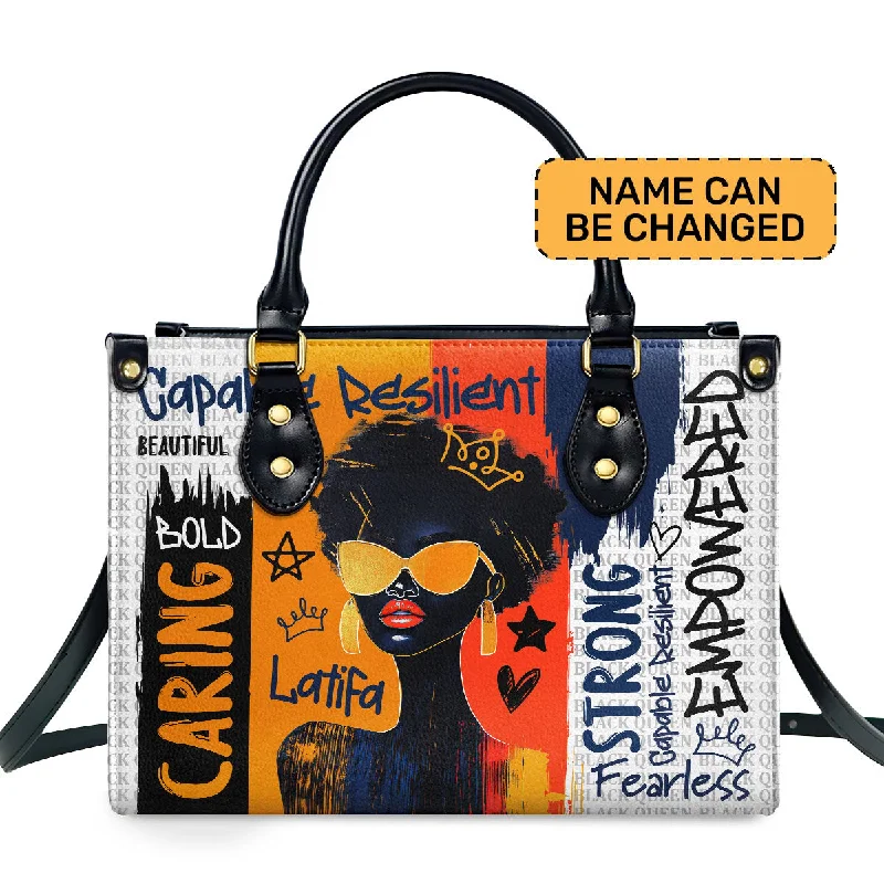 Black Queen Graffiti Style - Personalized Leather Handbag SBLHBLM1836TA