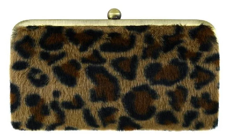 BP208LF Leopard Faux Fur Kiss Lock Clutch