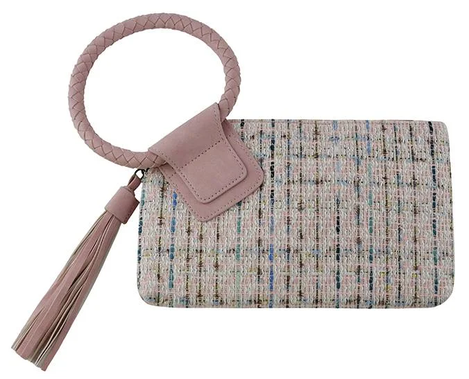 TW204 Tweed Cuff Handle Tassel Wristlet/Clutch