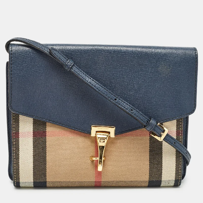 Burberry  Blue/beige House Check Fabric And Leather Small Macken Crossbody Bag