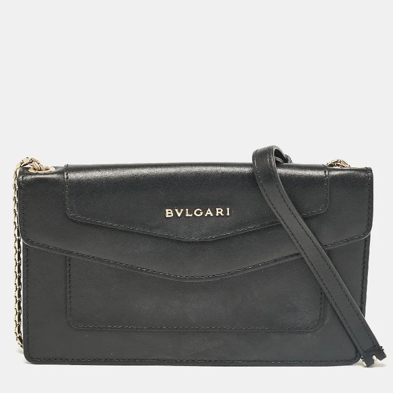 Bvlgari Black Leather Flap Clutch Bag