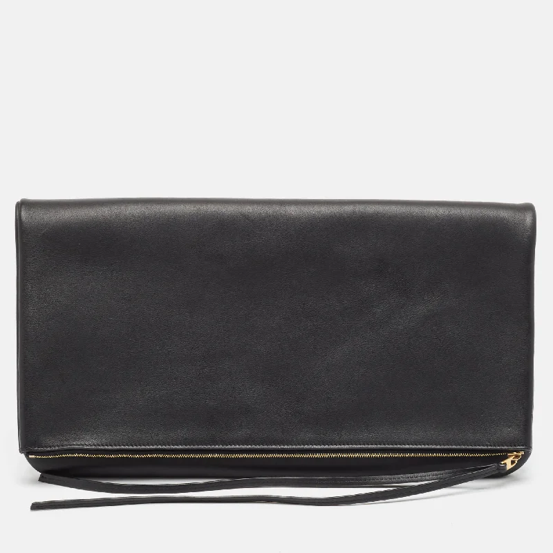 Celine Black/blue Leather Fold Over Zip Clutch