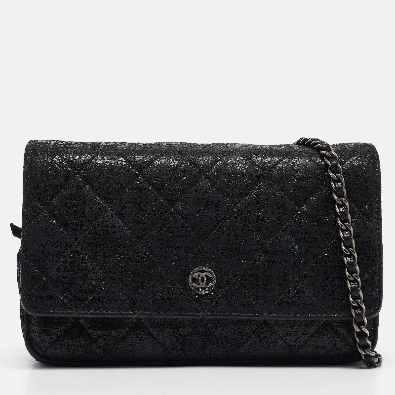 Chanel Black Quilted Shimmering Leather Woc Clutch Bag