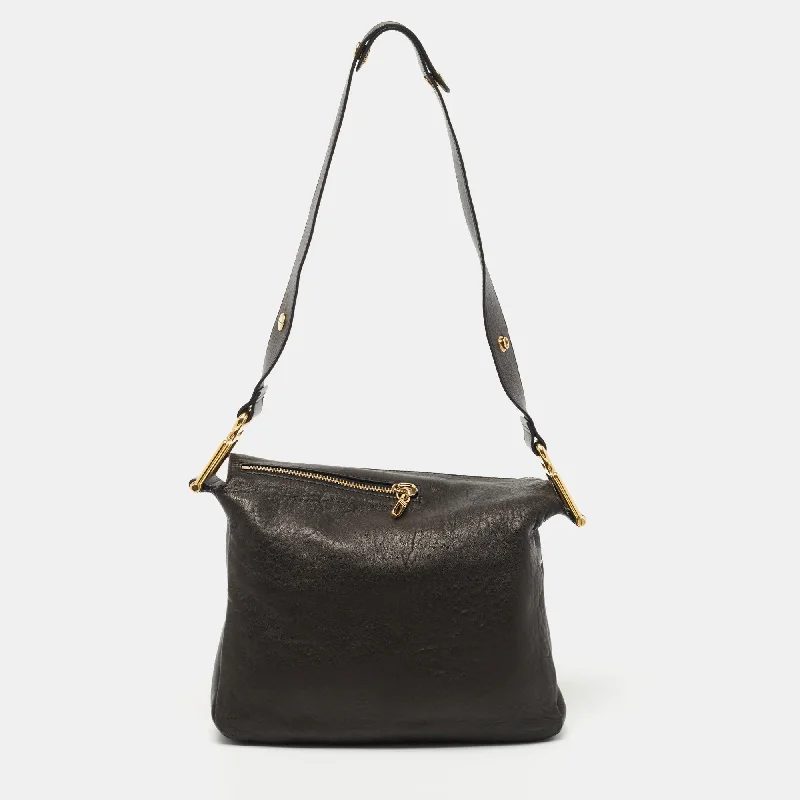 Chloe Black Leather Zip Messenger Bag