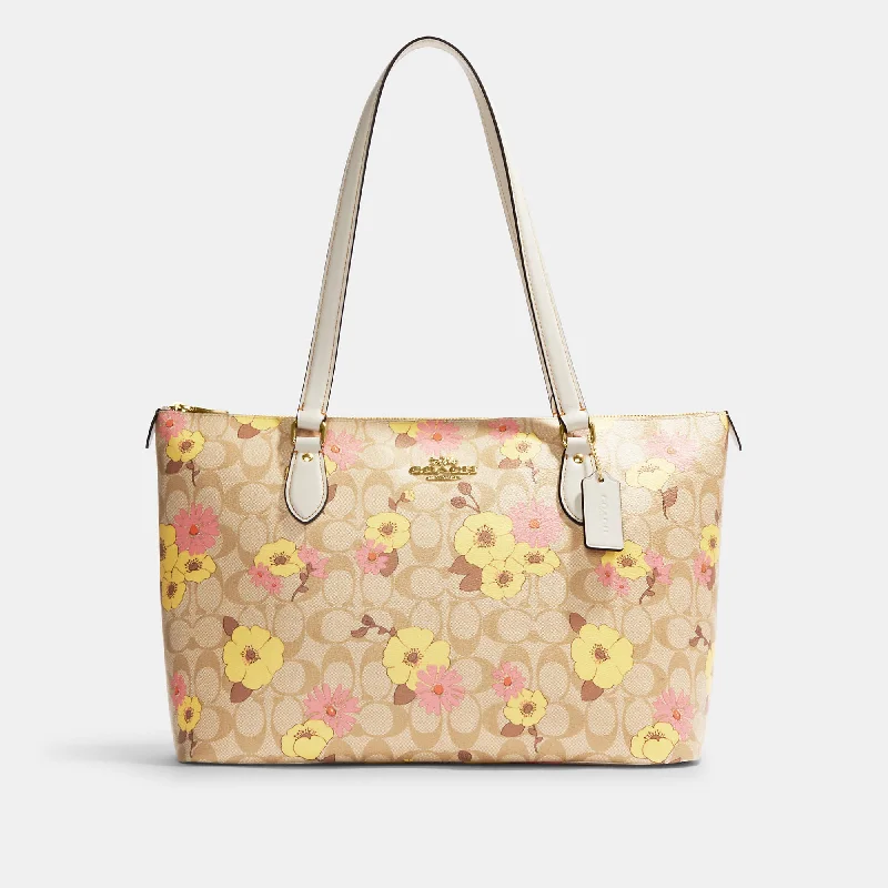 Coach Outlet Gallery Tote In Signature Canvas With Floral Cluster Print