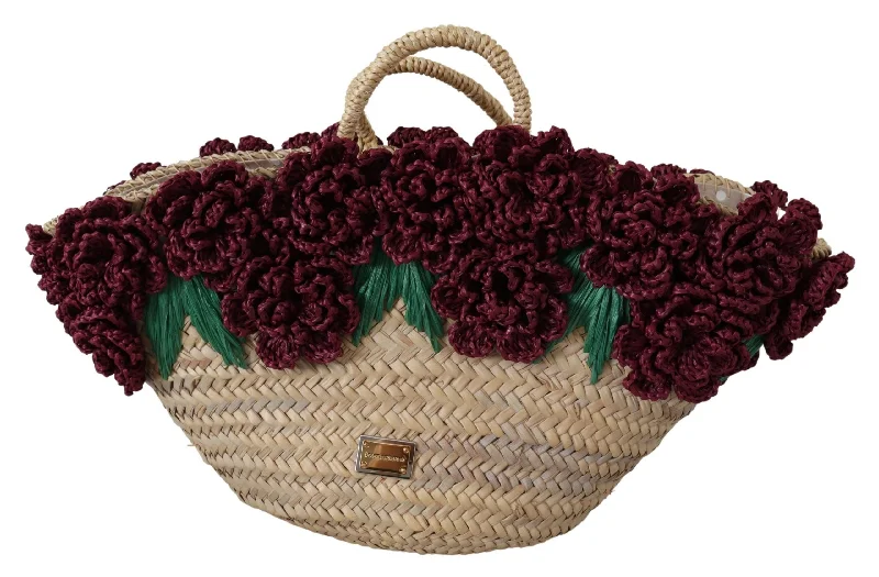 Dolce & Gabbana Chic Floral Straw Tote Women's Elegance