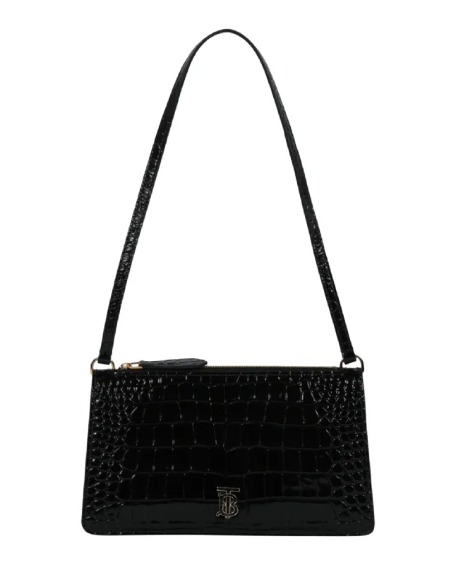 Embossed Leather 'TB' Shoulder Bag