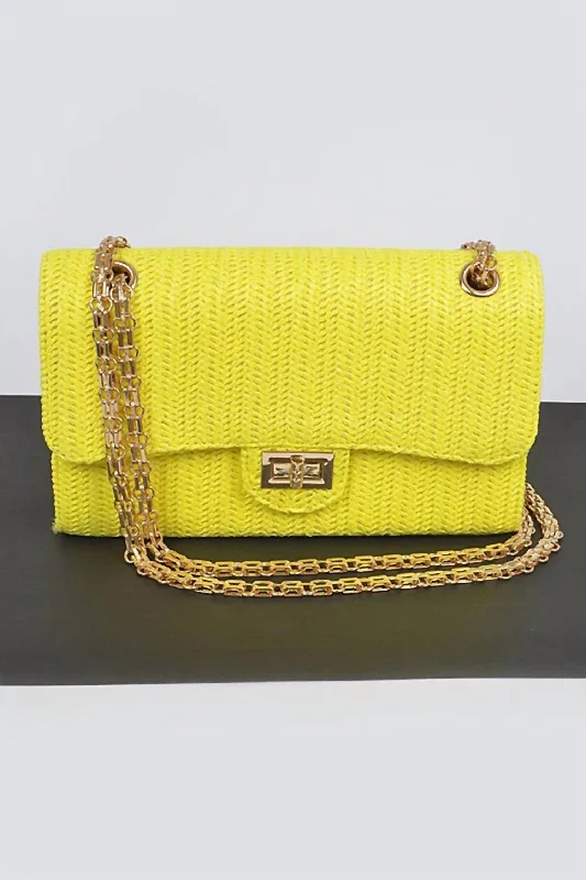 Faux Straw Shoulder Bag In Neon Yellow