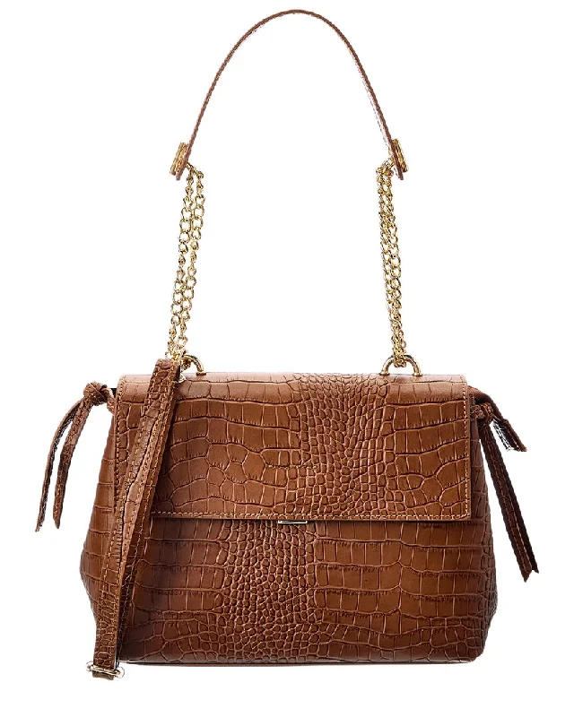 Italian Leather Croc-Embossed Shoulder Bag