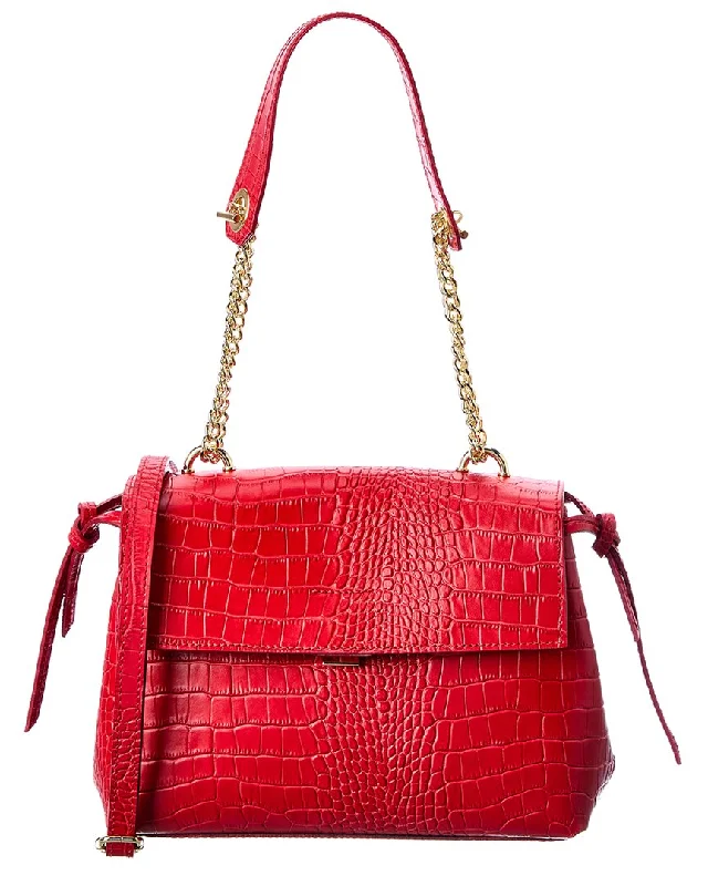 Italian Leather Croc-Embossed Shoulder Bag