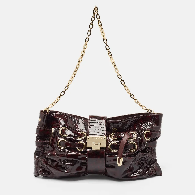 Jimmy Choo Burgundy Patent Leather Oversized Rio Chain Clutch