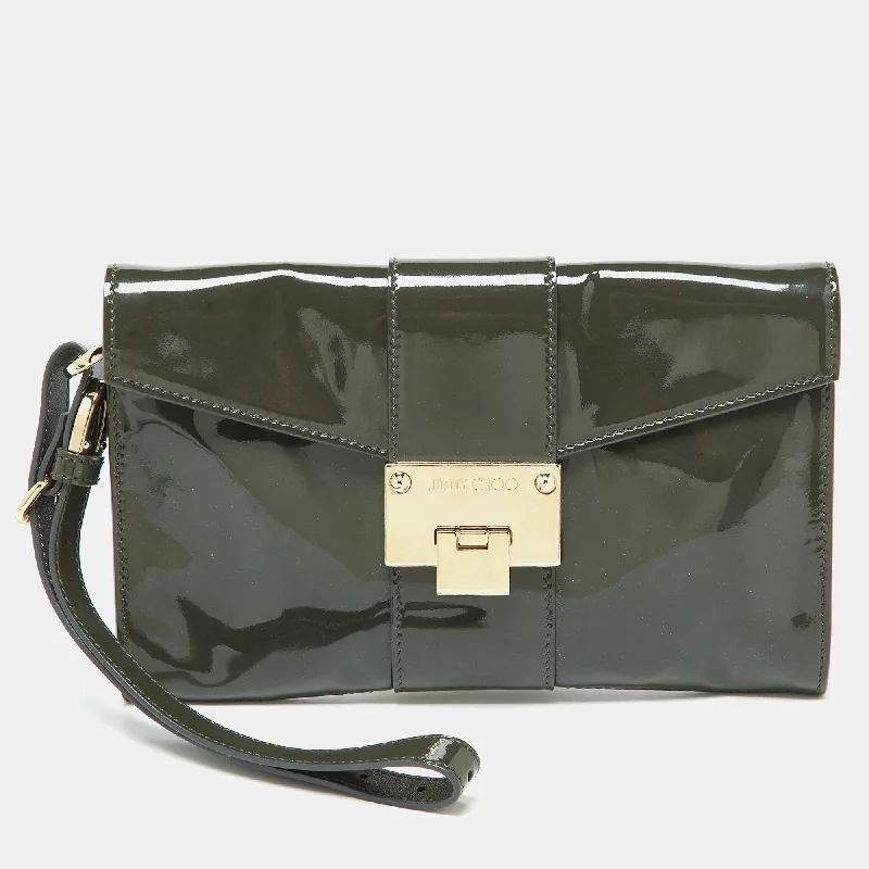 Jimmy Choo Slate Green Patent Leather Rebel Clutch