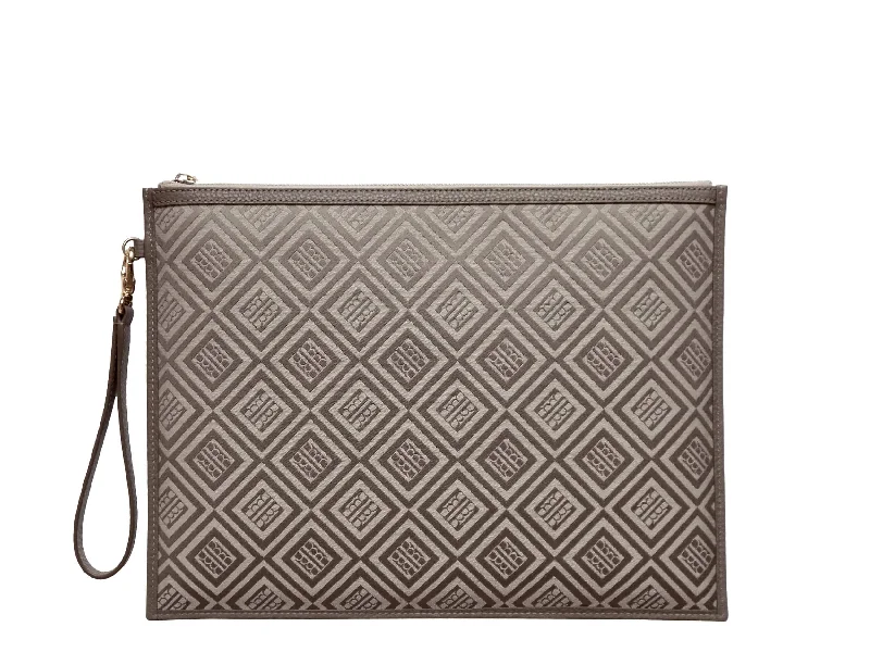 Large Pouch in Logo Jacquard Print - Beige/Taupe