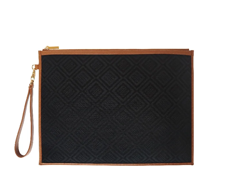 Large Pouch in Logo Jacquard Print - Black/Tan