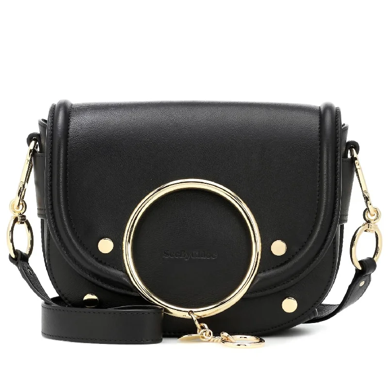 Leather Mara Crossbody Shoulder Bag in Black