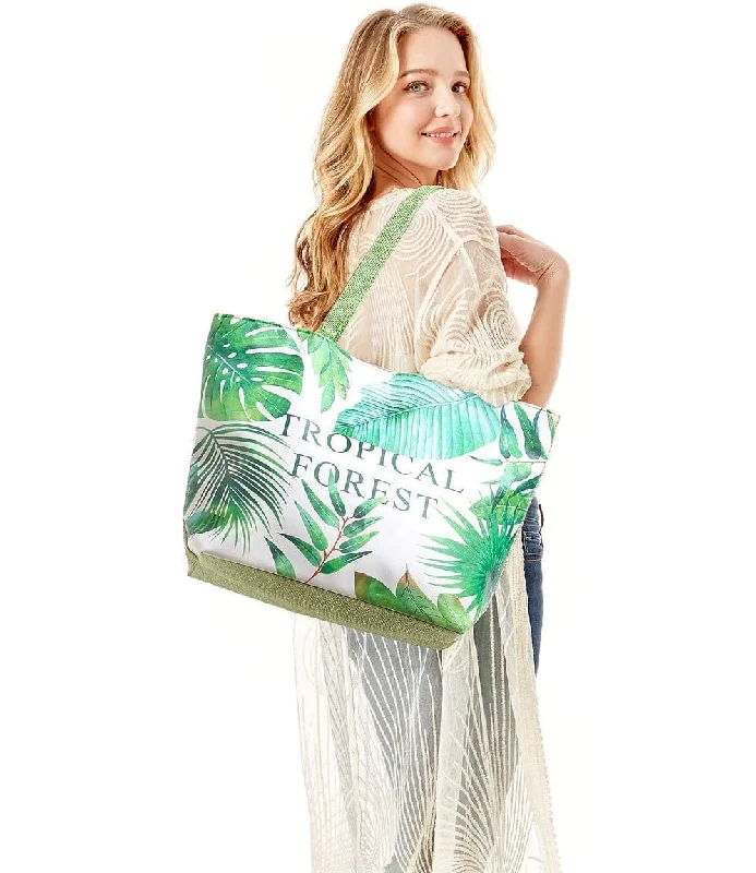 LOA106 "Tropical Forest" Print Summer Tote Bag