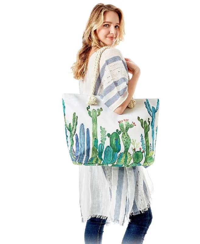 LOA330 Cactus Print Summer Beach Tote Bag