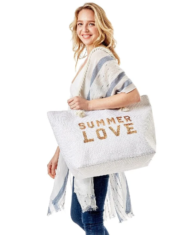 LOA375 Glitz Sequins Letter 'Summer Love' Beach Tote Bag