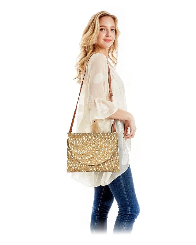 LOA405 Annabella Weaved Straw Envelope Clutch Crossbody Bag