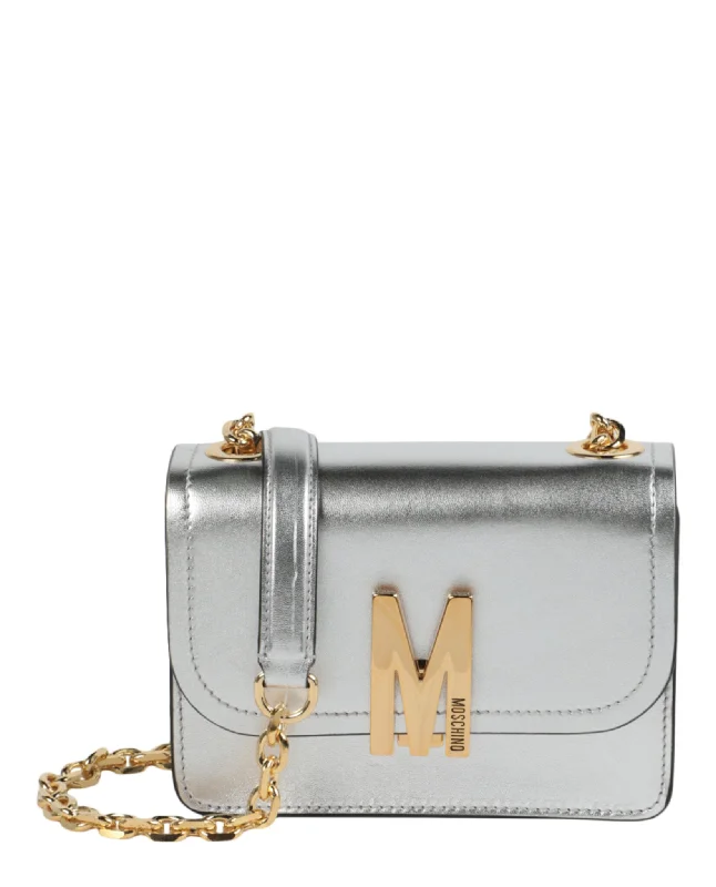 Metallic Leather M Logo Plaque Crossbody Bag