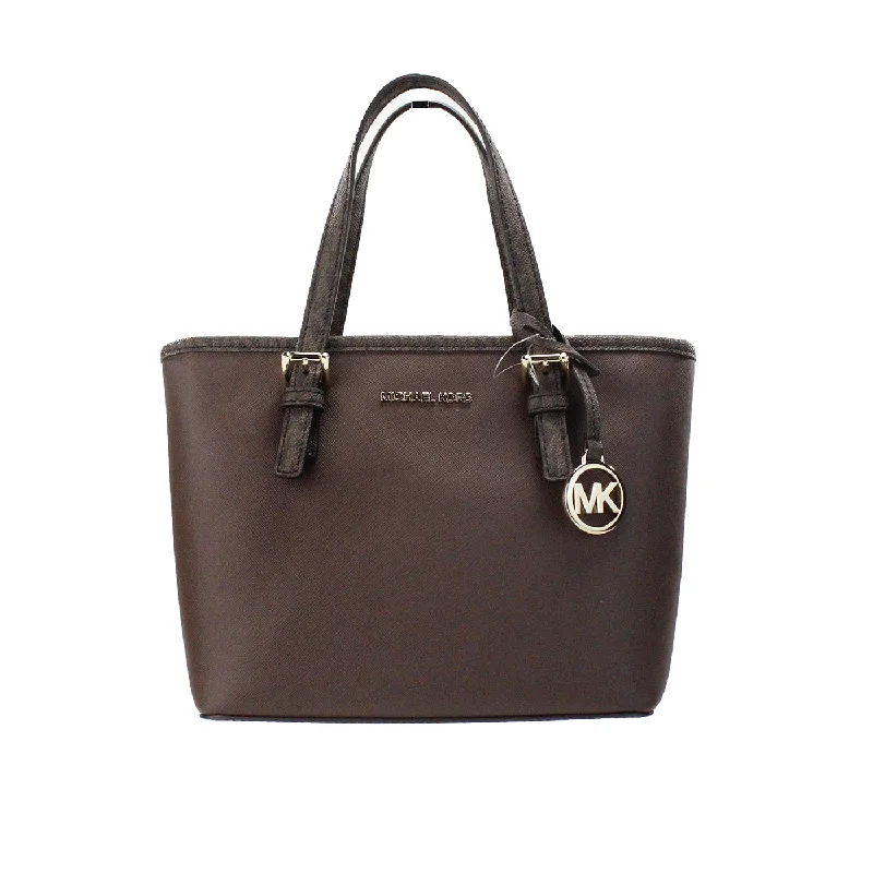 Michael Kors Jet Set Mocha Leather XS Carryall Top Zip Tote Bag Women's Purse