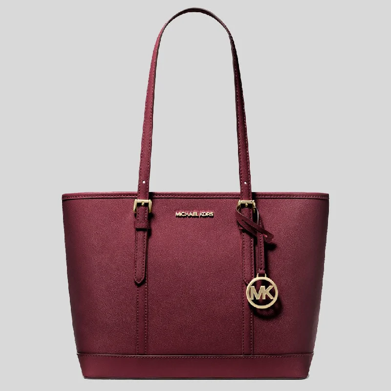 MICHAEL KORS Jet Set Travel Small Saffiano Leather Top-Zip Tote Bag Oxblood 35S0GTVT1L