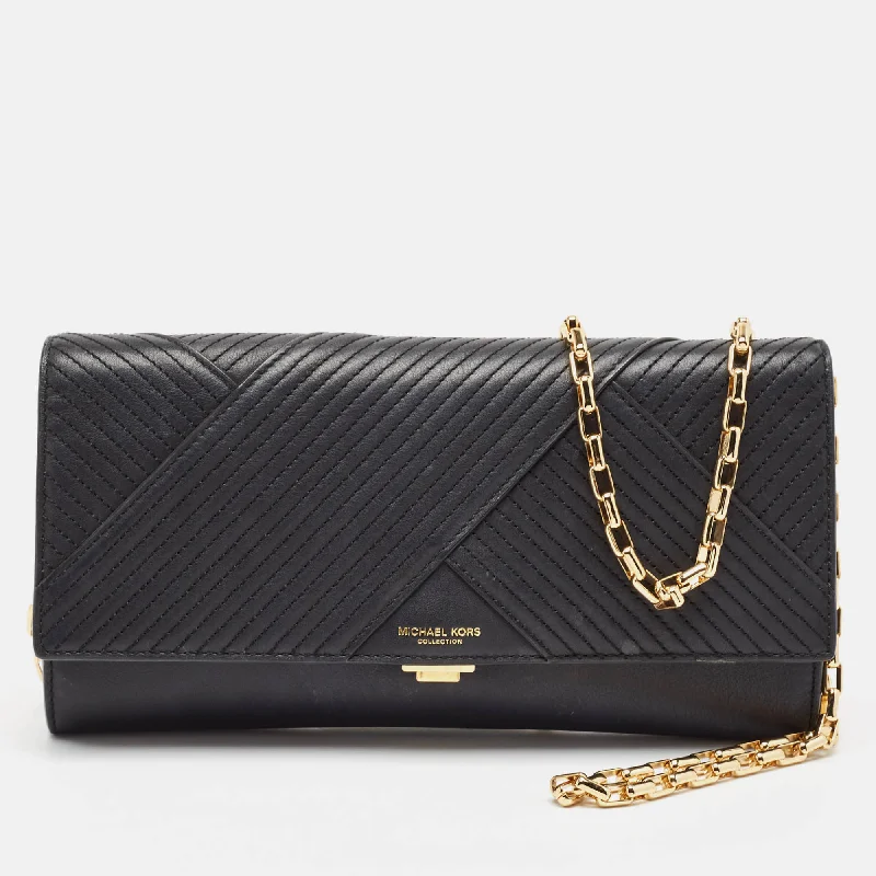 Michael Kors Quilted Black Leather Flap Chain Clutch