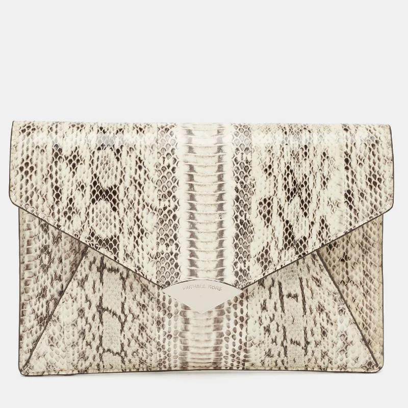 Michael Kors White/black Watersnake Leather Barbara Envelope Clutch