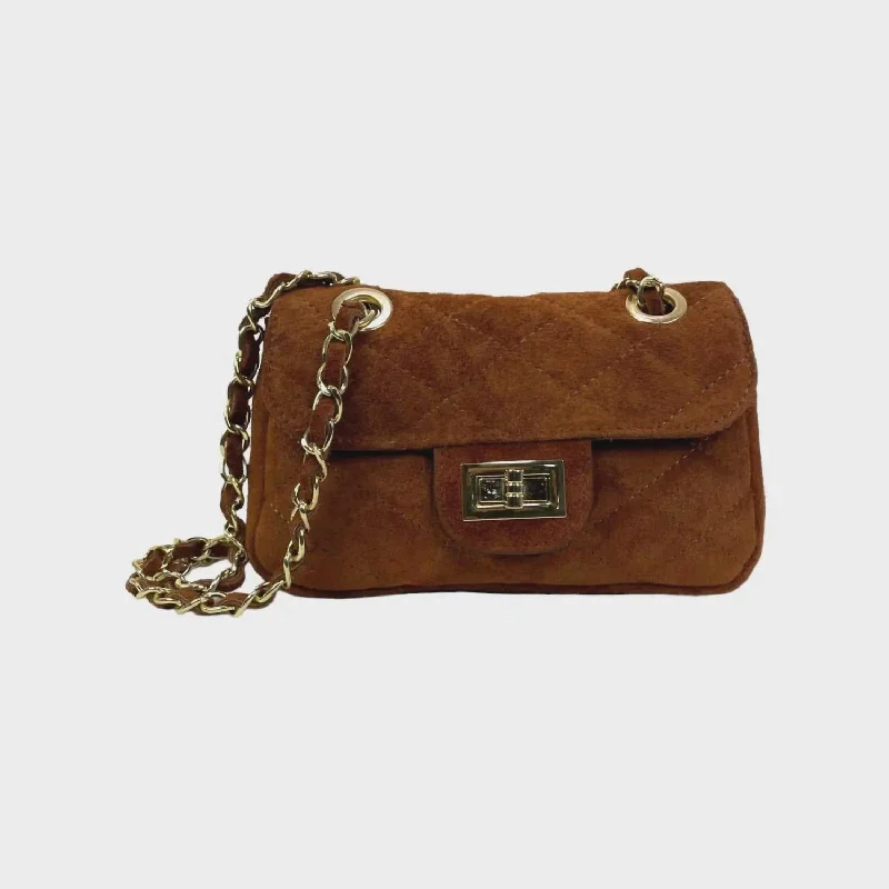 Suede Leather Shoulder Bag In Brown