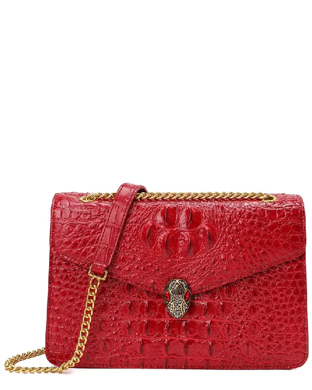 Tiffany & Fred Paris Alligator-Embossed Leather Shoulder Bag