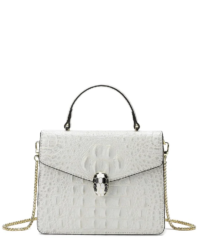 Tiffany & Fred Paris Alligator-Embossed Leather Top Handle Shoulder Bag