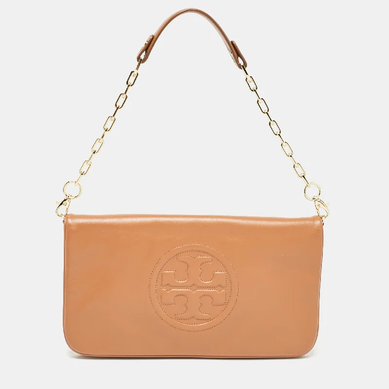 Tory Burch Brown Leather Reva Chain Clutch