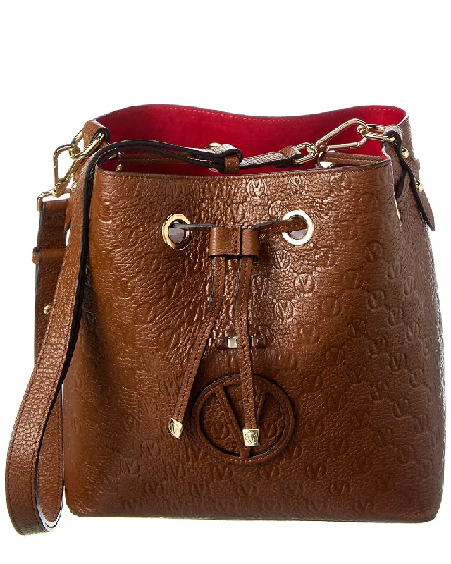 Valentino by Mario Valentino Karl Medallion Leather Bucket Bag