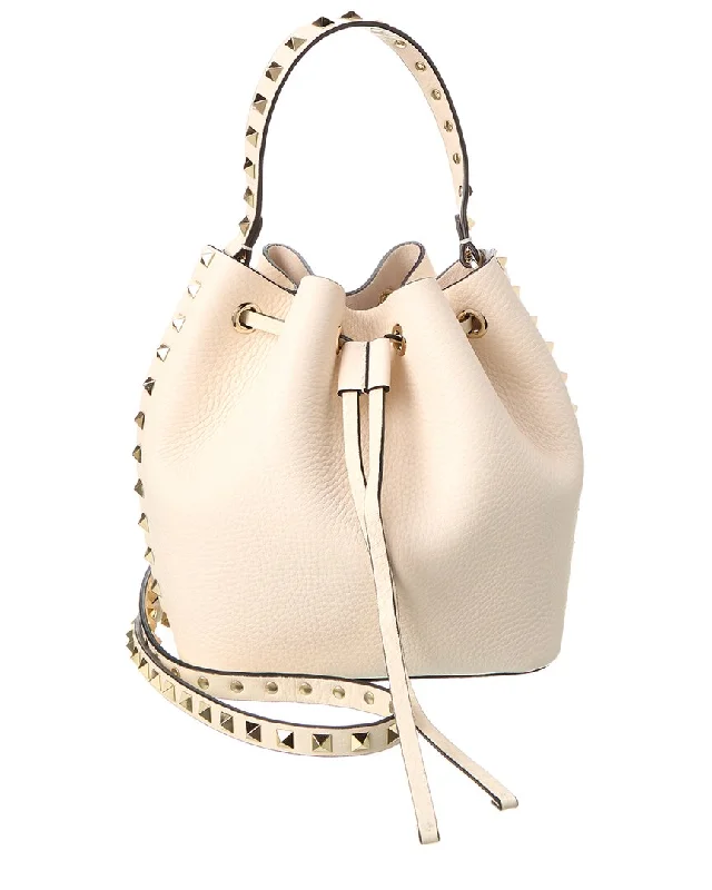 Valentino Rockstud Grainy Leather Bucket Bag