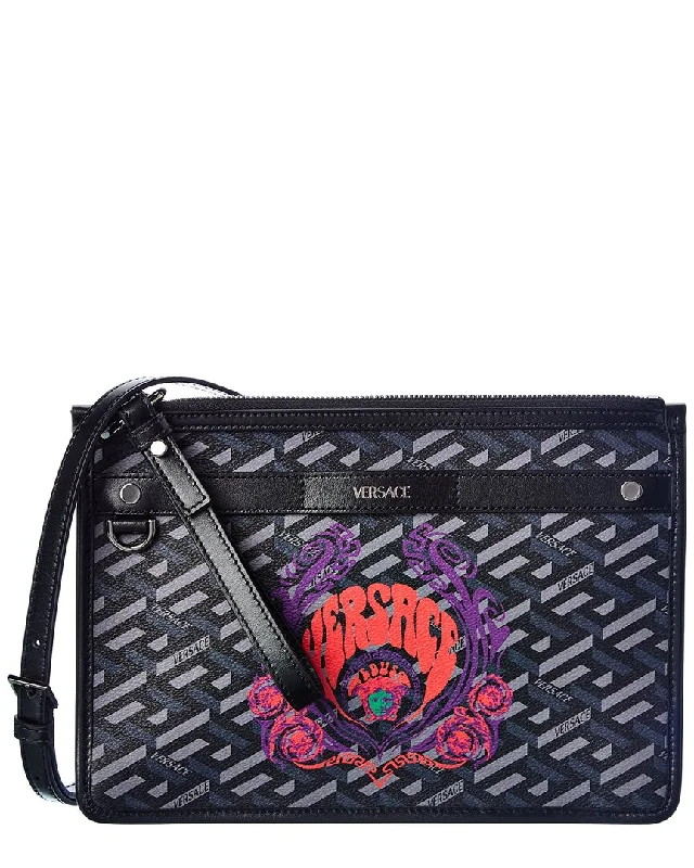 Versace Medusa Coated Canvas & Leather Shoulder Bag