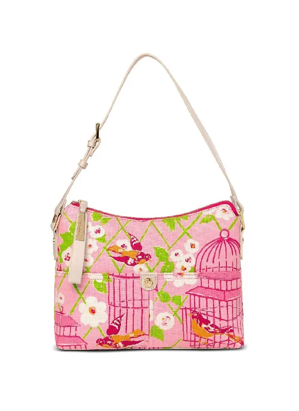 Wilson Dixie Linen Hobo Bag in Ivory/Pink Bird