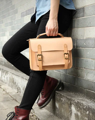 Handmade Womens Beige Leather Satchel Shoulder Bag Cambridge Structured Satchel Handbag Purse for Men