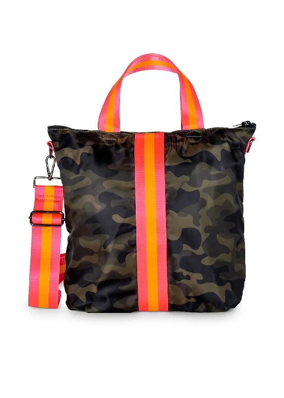 Women's Logan Showoff Bag In Green Camo/pink/orange Stripes