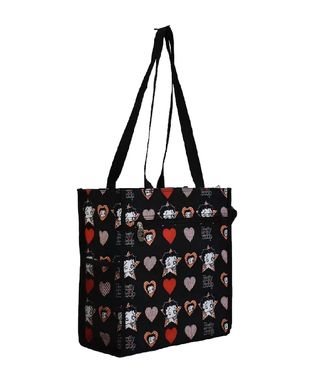 Women's Polyester Shopping Bag In Black Hearts